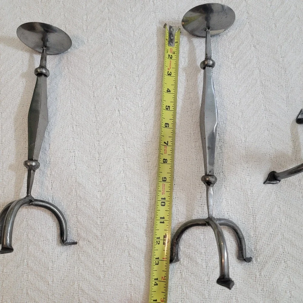 Set of 3 Brutalist‎ Handmade Metal Candlesticks MCM Midcentury Modern Rustic